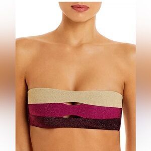 Striped Glitter Bandeau Bikini Top in Gold, Magenta, and Dark Plum